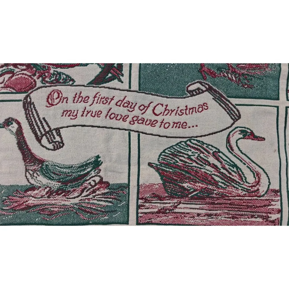 Vintage Twelve Days Of Christmas Woven Tapestry Fringe Throw Blanket